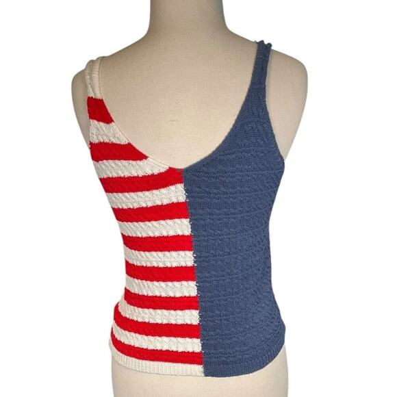 Moon & Madison American Flag Knit Tank Top Red White Blue Breathable Size Small - Picture 2 of 9